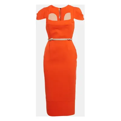 Roland Mouret Orange Crepe Wool Belted Sheath Dress