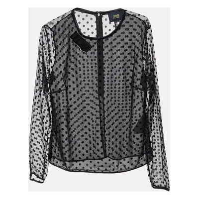 Class by Roberto Cavalli Black Flock Dotted Tulle Sheer Blouse