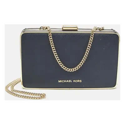 Michael Kors Blue Leather Elsie Box Chain Clutch