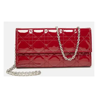 Dior Red Cannage Patent Leather Lady Dior Wallet On Chain