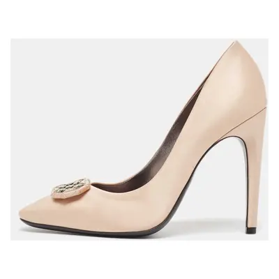 Bottega Veneta Beige Satin Crystal Embellished Pumps Size