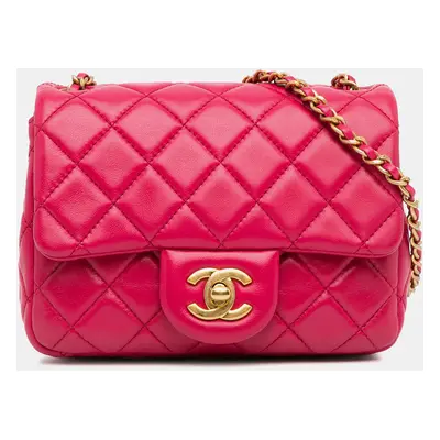 Chanel Red Mini Rectangular Lambskin Pearl Crush Flap