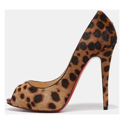 Christian Louboutin Brown Leopard Print Calf Hair Lady Claude Pumps Size 37.5