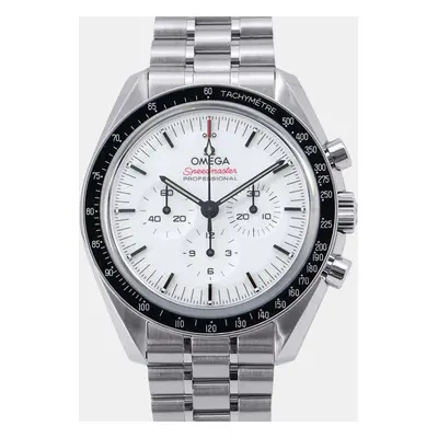 Omega White Stainless Steel Speedmaster Professional Moonwatch Manual Winding Men's Wristwatch