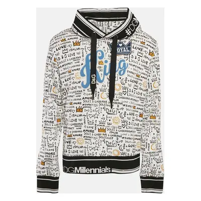 Dolce & Gabbana White Graffiti Print Jersey Cotton Knit Sweatshirt