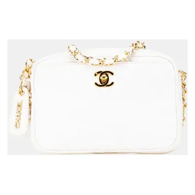 Chanel White Quilted Caviar CC Camera Bag