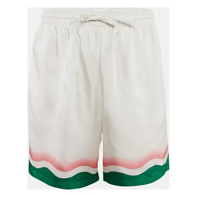 Casablanca White Striped Silk Tennis Club Shorts