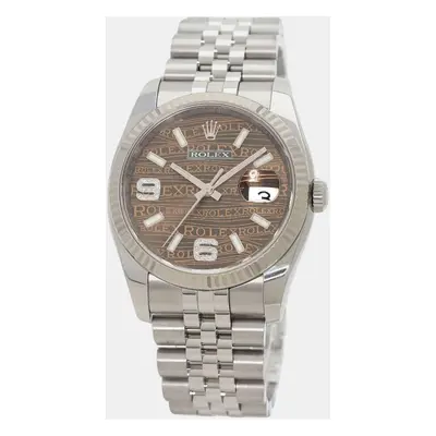 Rolex Brown Diamond Stainless Steel Datejust Automatic Men's Wristwatch mm