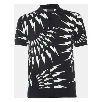 Neil Barrett Black Thunder Bolt Pattern Cotton Polo T-Shirt