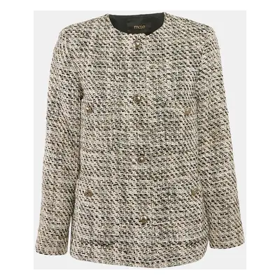 Maje Pink/Multicolor Lurex Tweed Button Front Jacket