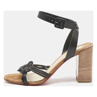 Christian Louboutin Black Leather Ella Ankle Strap Sandals Size 39.5