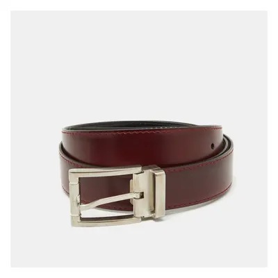 Salvatore Ferragamo Black/Burgundy Leather Cut to Size Buckle Belt