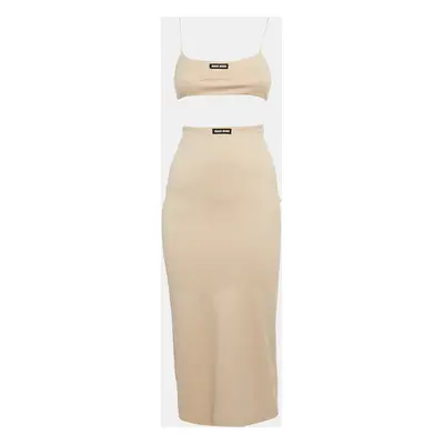 Miu Miu Beige Logo Applique Jersey Top and Skirt Set