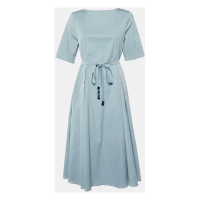 S'Max Mara Slate Blue Cotton Belted Midi Dress