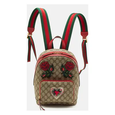 Gucci Red/Beige GG Supreme Canvas Embroidered Limited Edition Backpack