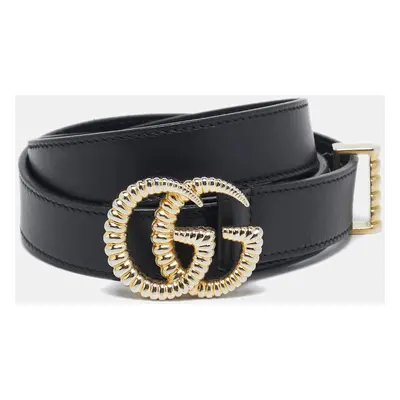 Gucci Black Leather GG Marmont Torchon Buckle Belt