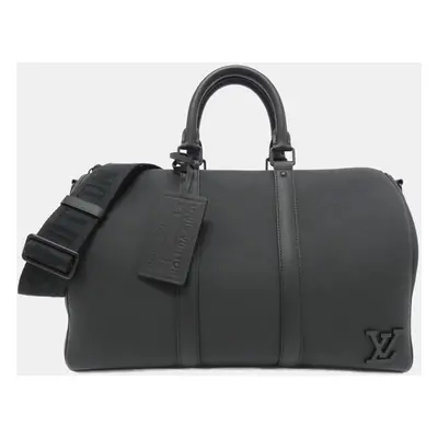 Louis Vuitton Black Leather Aerogram Keepall Bandouliere Boston Bag