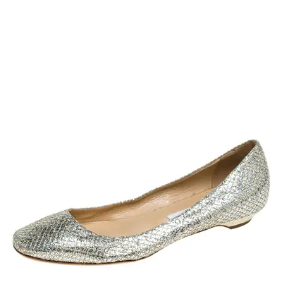 Jimmy Choo Metallic Gold Glitter Fabric Ballet Flats Size