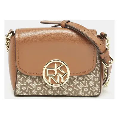 DKNY Beige/Brown Signature Coated Canvas and Leather Crossbody Bag