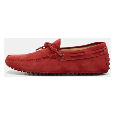 Tod's Red Suede Bow Slip On Loafers Size