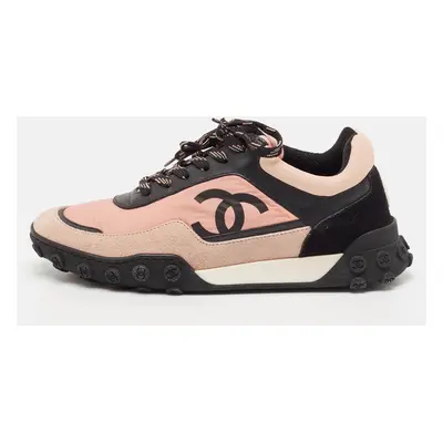 Chanel Multicolor Nylon and Suede Logo Lace Up Sneakers Size 37.5