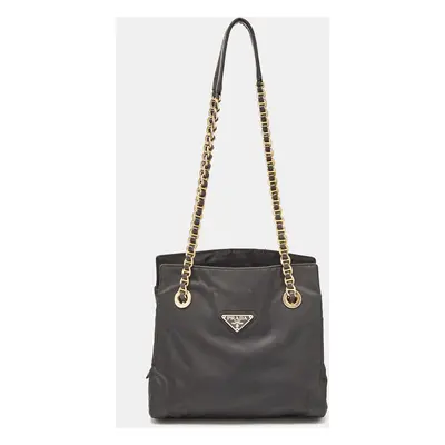 Prada Black Nylon Logo Chain Tote