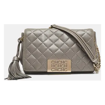 Carolina Herrera Grey Quilted Leather Bimba Tassel Shoulder Bag