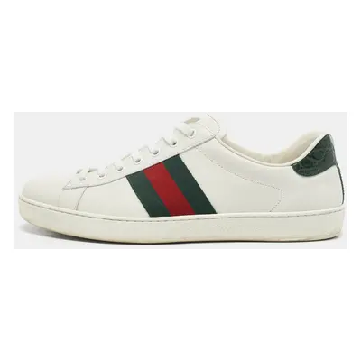 Gucci White Crocodile Leather and Leather Ace Lace Up Sneakers Size 44.5