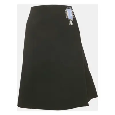 Prada Black Wool Embellished Wrap Skirt