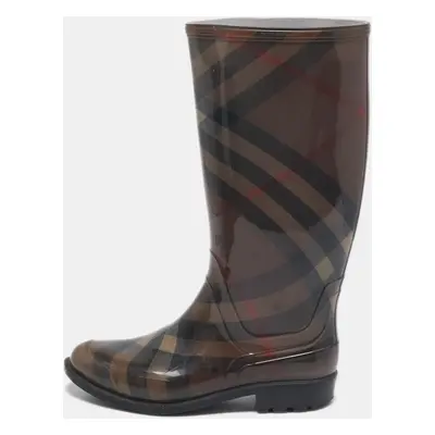 Burberry Brown Nova Check Rubber Rain Boots Size