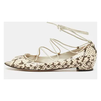 Manolo Blahnik Cream Python Leather Ballet Flats Size 37.5