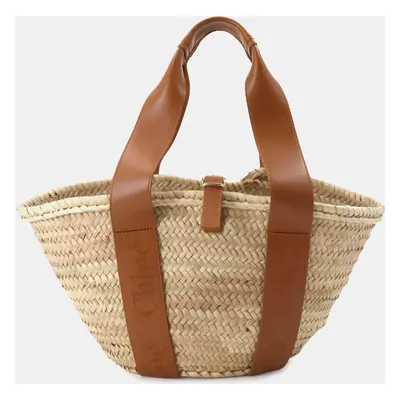 Chloe Raffia Leather Caramel Sense Medium Basket Hand Bag