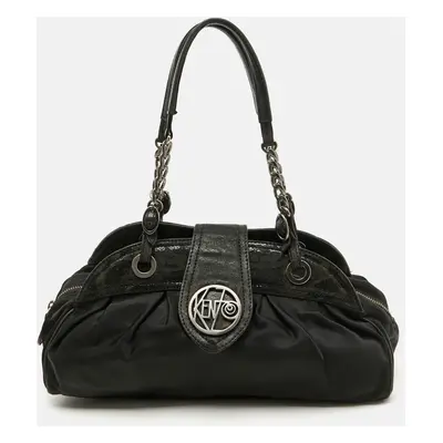 Kenzo Black Nylon and Leather Flap Frame Satchel