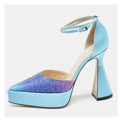 Mach & Mach Blue Satin Galaxy Crystalized Platform Pumps Size 38.5