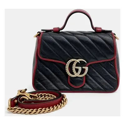 Gucci Black Leather GG Marmont mini top handle bag