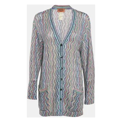 Missoni Blue Crochet Button Front Sheer Cardigan