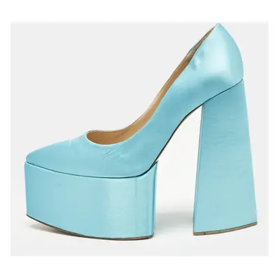 Georges Hobeika Blue Satin Platform Block Heel Pumps Size 39.5