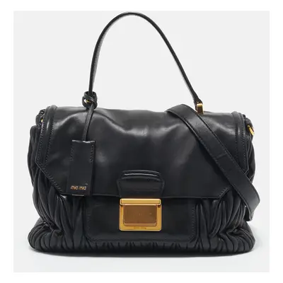 Miu Miu Black Matelassé Leather Flap Top Handle Bag