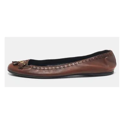 Gucci Brown Leather Logo Tassel Ballet Flats Size