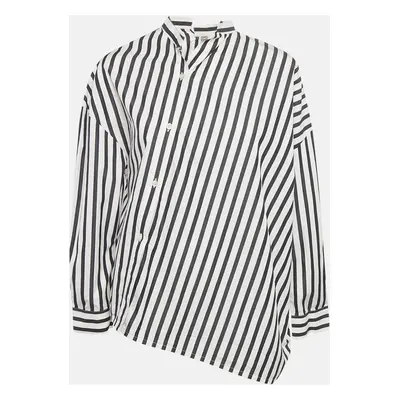 Toteme Black/Blue Striped Cotton Asymmetric Shirt