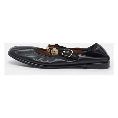 Chanel Black Leather Charm Mary Jane Ballet Flats Size