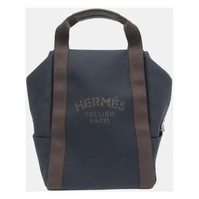 Hermes Navy Pansage Groom Toile Chevron Leather Backpack