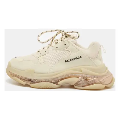 Balenciaga Cream Faux Leather and Mesh Triple Clear Sole Sneakers Size