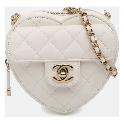 Chanel White Mini Lambskin CC in Love Heart Crossbody