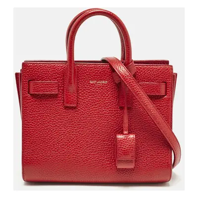 Saint Laurent Red Leather Nano Classic Sac De Jour Tote