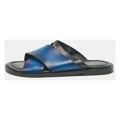 Louis Vuitton Blue/Black Leather Foch Slides Size