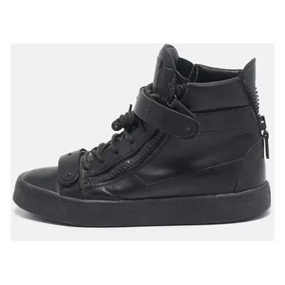 Giuseppe Zanotti Black Leather Double Zip High Top Sneakers Size