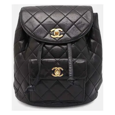 Chanel Lambskin Black Coco Mark Matelasse Chain Backpack