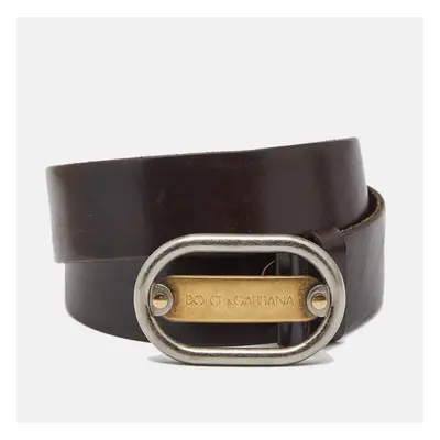 Dolce & Gabbana Dark Brown Leather Oval Logo Buckle Belt