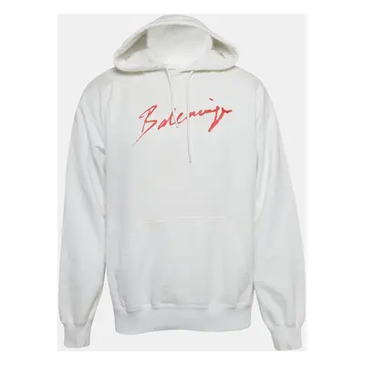 Balenciaga White Logo Paint Cotton Knit Oversized Hoodie